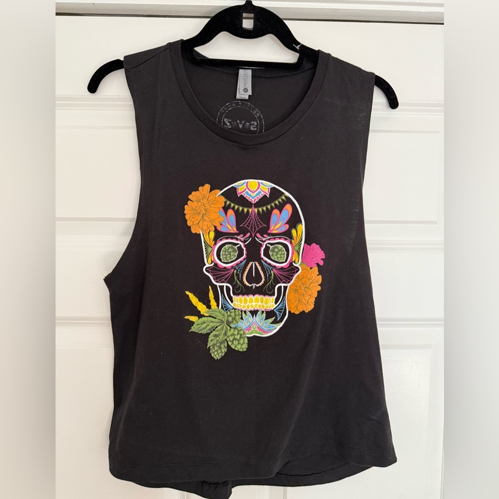 Floral Skull Muscle Tank - Black